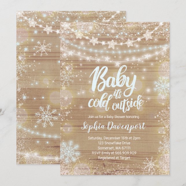Winter Baby Shower Invitation Blue Snowflake (Front/Back)