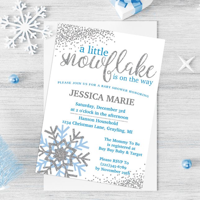 Winter Baby Shower Invitation - Blue Snowflake (Creator Uploaded)