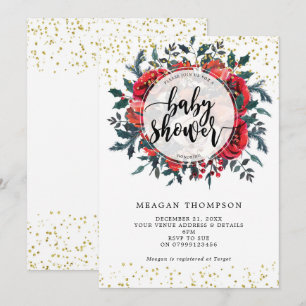 winter baby shower invitation floral gold glitter