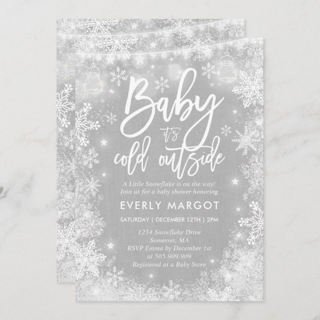 Winter Baby Shower Invitation Gender Neutral White (Front/Back)