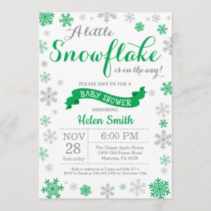 Winter Baby Shower Invitation Green Snowflake