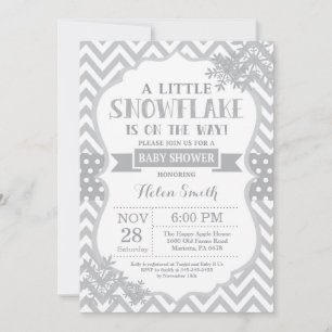 Winter Baby Shower Invitation Grey Snowflake