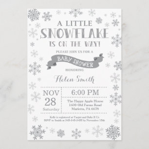 Winter Baby Shower Invitation Grey Snowflake