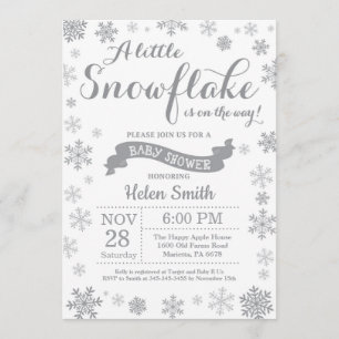 Winter Baby Shower Invitation Grey Snowflake