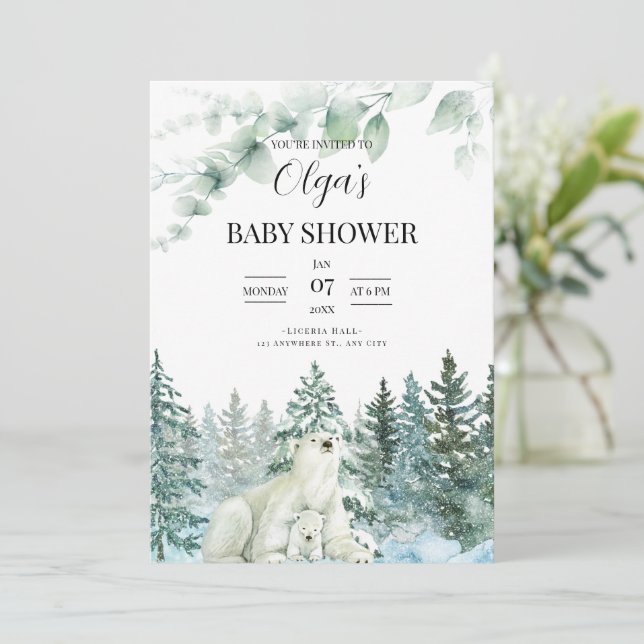 Winter baby shower invitation Mama Bear Baby Showe (Standing Front)