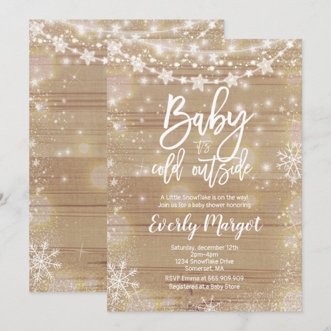 Winter Baby Shower Invitation Rustic White (Front/Back)