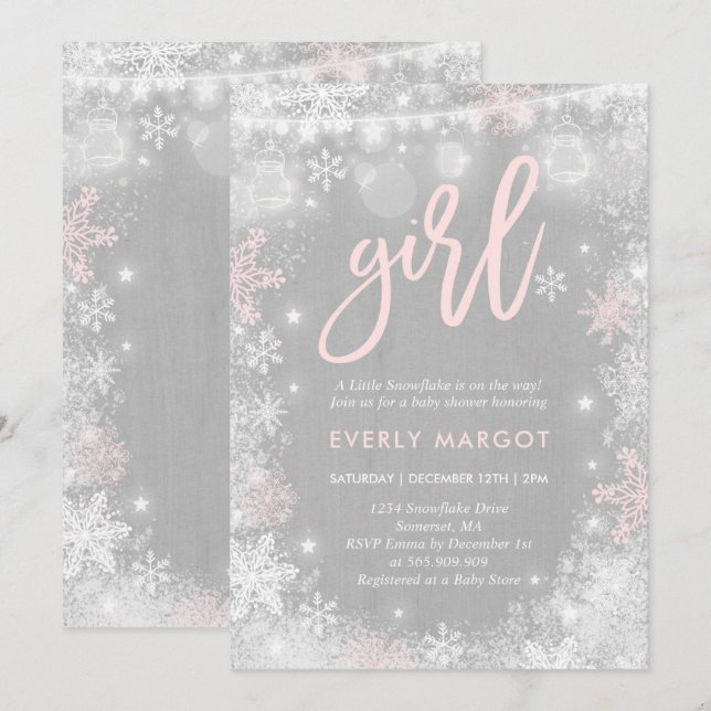 Winter Baby Shower Invitation Rustic Winter Shower (Front/Back)