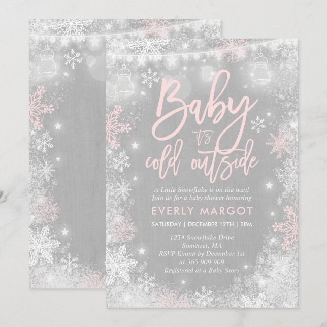 Winter Baby Shower Invitation Rustic Winter Shower (Front/Back)