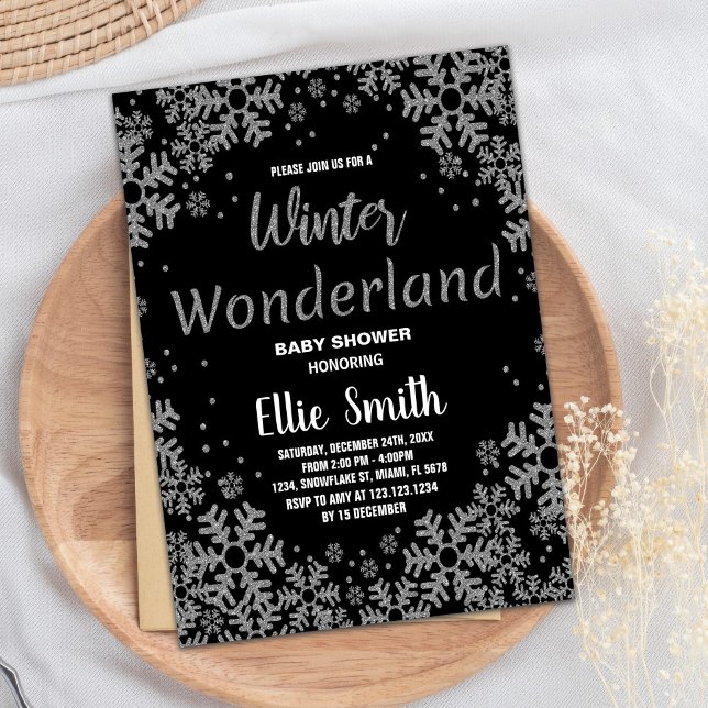 Winter Baby Shower Invitations Black Silver (Winter Baby Shower Invitations Black Silver)
