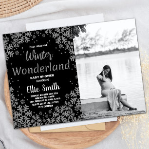 Winter Baby Shower Invitations Black Silver Photo