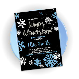 Winter Baby Shower Invitations Blue Black