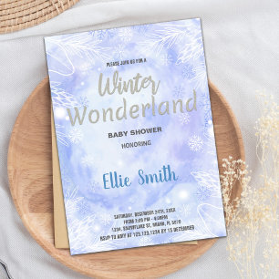 Winter Baby Shower Invitations Blue Glitter Silver