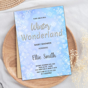 Winter Baby Shower Invitations Blue Silver