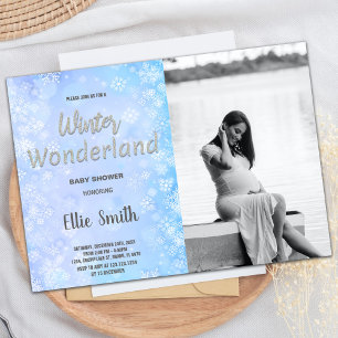 Winter Baby Shower Invitations Blue Silver w Photo