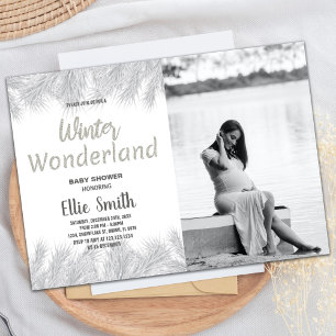 Winter Baby Shower Invitations Glitter Pine Photo