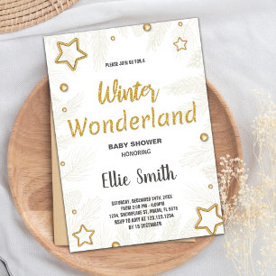 Winter Baby Shower Invitations Golden Star