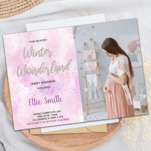 Winter Baby Shower Invitations Pink Glitter Photo