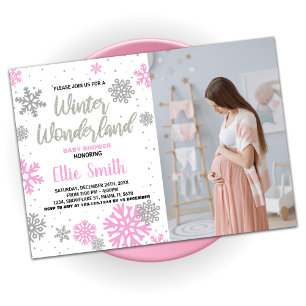 Winter Baby Shower Invitations Pink Photo