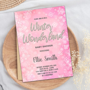 Winter Baby Shower Invitations Pink Snow