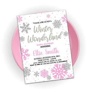 Winter Baby Shower Invitations Pink White