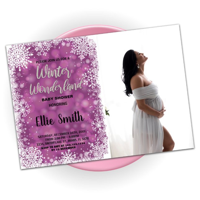 Winter Baby Shower Invitations Purple Photo (Winter Baby Shower Invitations Purple Photo)
