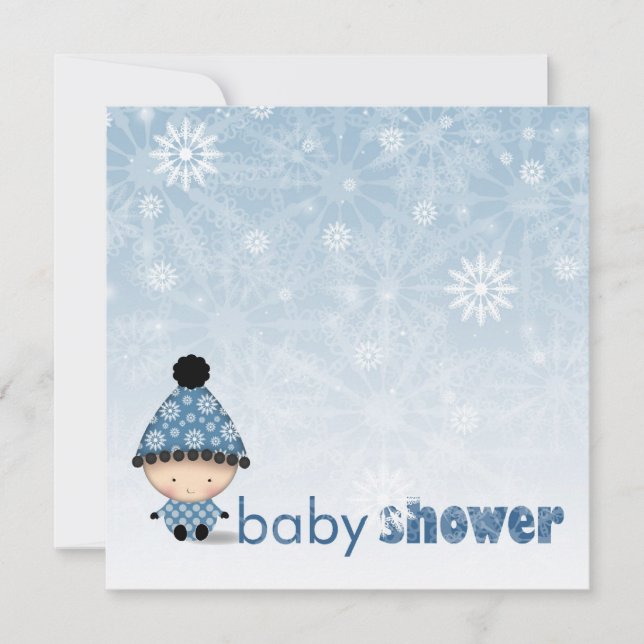 Winter Baby Shower Invitations Snowflakes and Baby (Front)