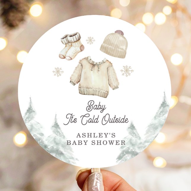 Winter Baby Shower It's Cold Outside Unisex Snow Classic Round Sticker (Creator Uploaded)