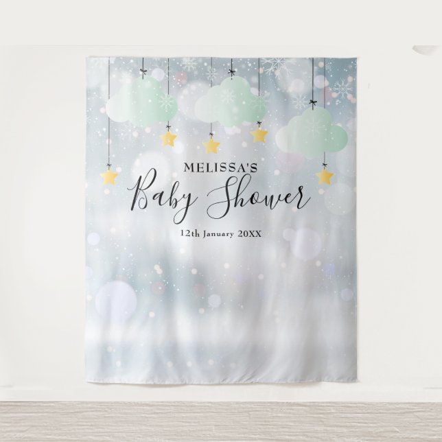Winter Baby Shower Photo Booth Backdrop Tapestry (Front)