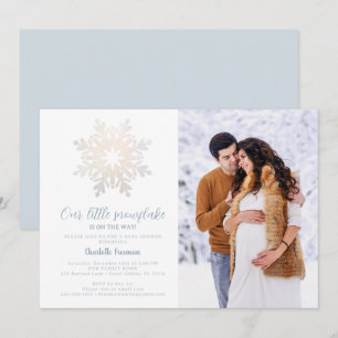 Winter Baby Shower Photo Invitation - Dusty Blue