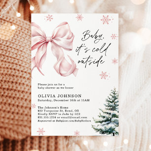 Winter Baby Shower, Pink Bow It's Cold Outside  Invitation
