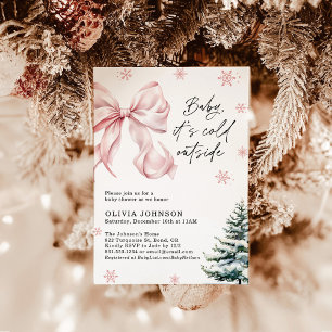Winter Baby Shower, Pink Bow It's Cold Outside Invitation