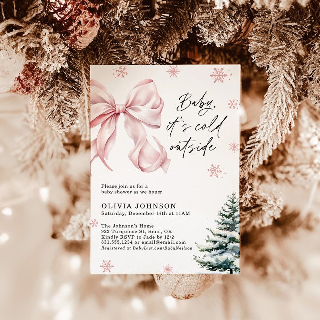 Winter Baby Shower, Pink Bow It's Cold Outside  Invitation (Creator Uploaded)