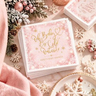 Winter Baby Shower Pink Gold Snowflake Napkin