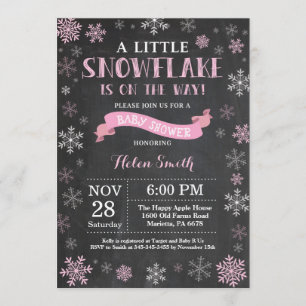 Winter Baby Shower Pink Snowflake Chalkboard Invitation