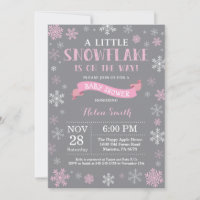 Winter Baby Shower Pink White and Grey Snowflake