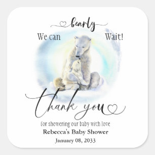 Winter Baby Shower Polar Bear Bearly Wait Square Sticker