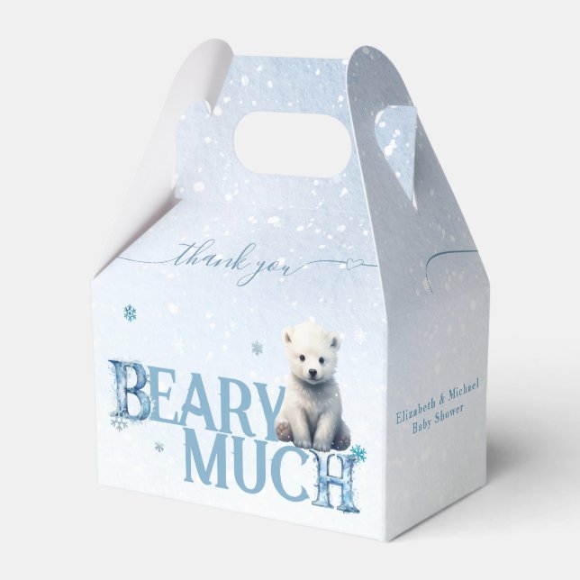 Winter Baby Shower Polar White Baby Bear Modern Favour Box (Front Side)