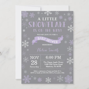 Winter Baby Shower Purple White and Grey Snowflake Invitation
