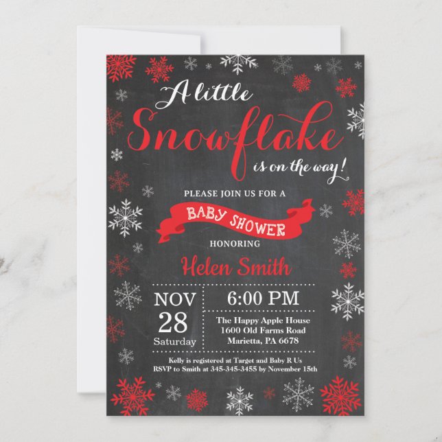 Winter Baby Shower Red Chalkboard Invitation (Front)