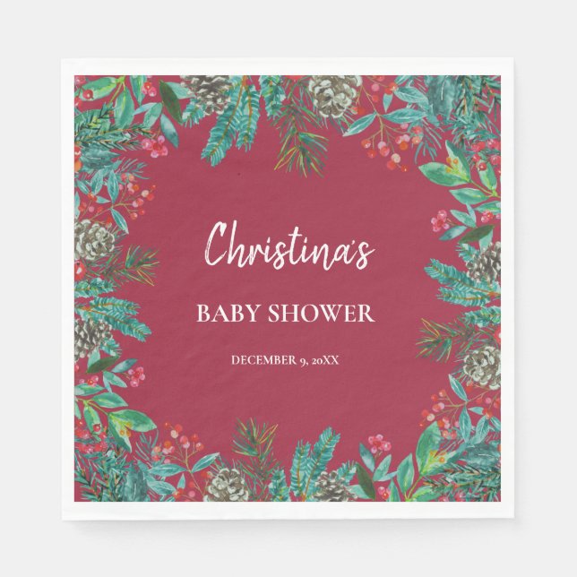Winter Baby Shower Red Napkin (Front)
