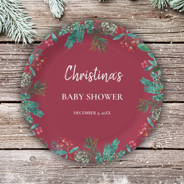Winter Baby Shower Red Paper Plate (Creator Uploaded)