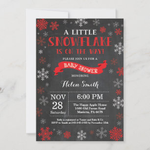 Winter Baby Shower Red Snowflake Chalkboard Invitation