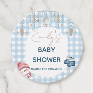 Winter Baby Shower Round Favour Tags Snowman