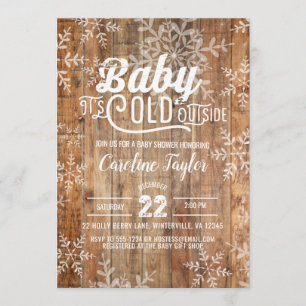 Winter Baby Shower Rustic Snowflakes on Wood Invitation