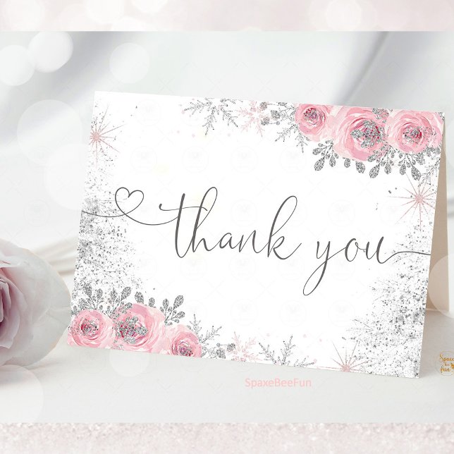 Winter Baby shower  Thank You Card (Winter Baby Shower Thank You Card, It's Cold Outside Thank You Card, Snowflake Baby Shower Thank You)