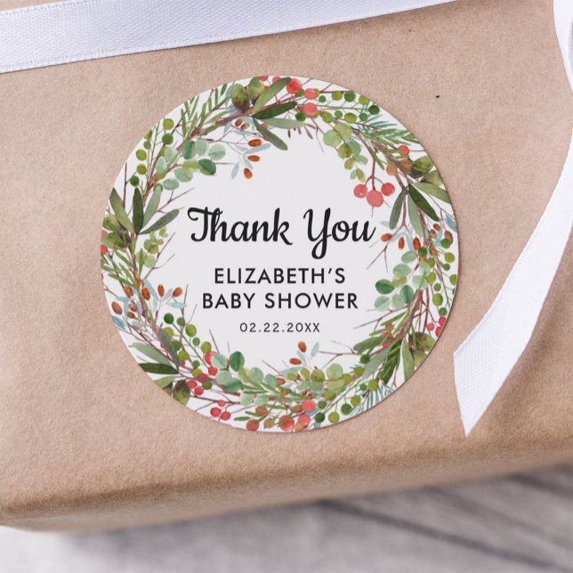 Winter Baby Shower Thank You Classic Round Sticker (Creator Uploaded)