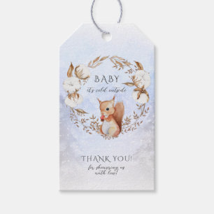 Winter Baby Shower Thank You Cotton Flower Wreath Gift Tags