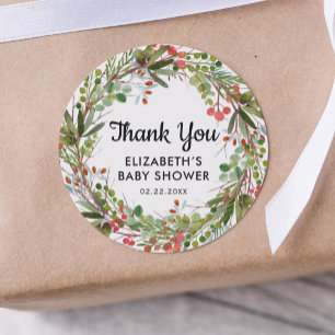 Winter Baby Shower Thank You Watercolor Classic Round Sticker
