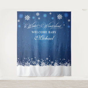 Winter Baby Shower Welcome Baby banner backdrop Tapestry
