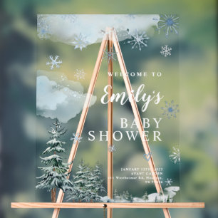 Winter Baby Shower Welcome Sign, Blue Baby Shower Acrylic Sign